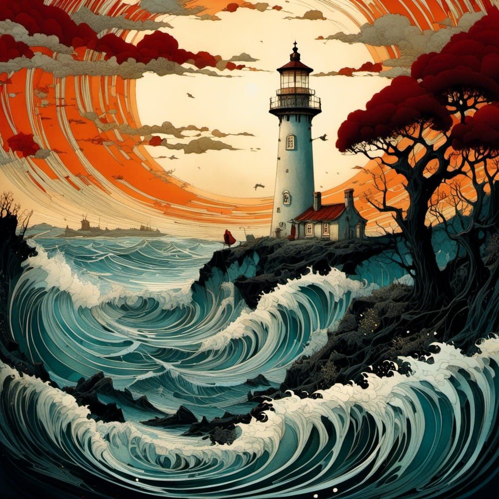 Detailed Lighthouse Illustration in Historical Style