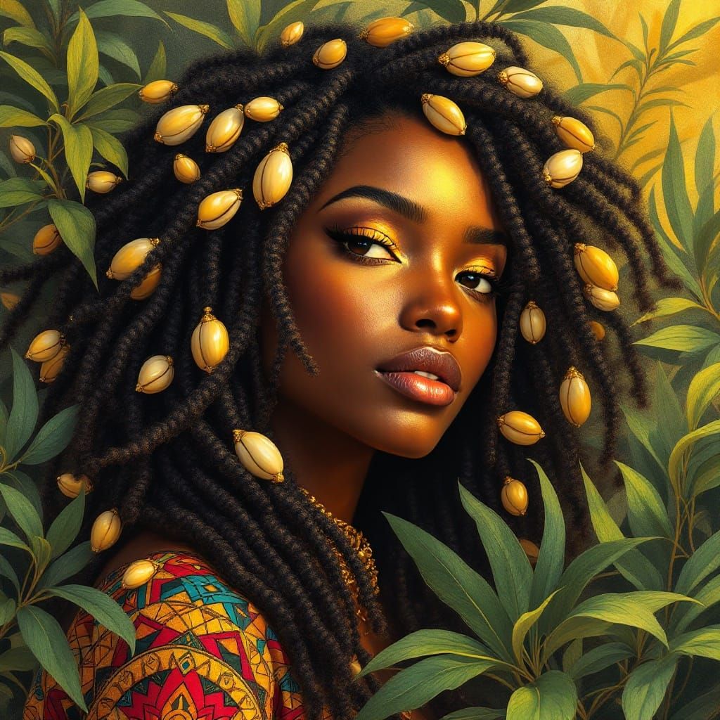 Majestic Afrocentric Goddess in Golden Light