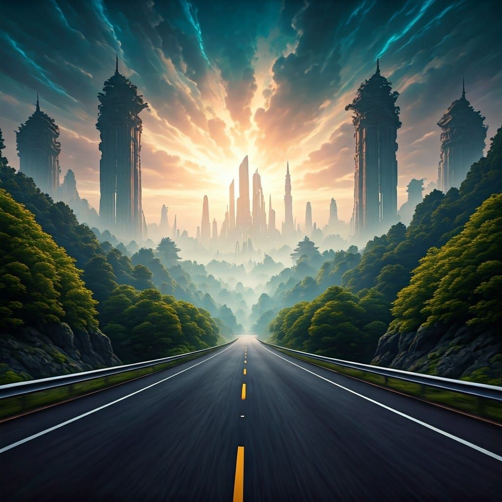 Futuristic Freeway Exit to Mystical Realm