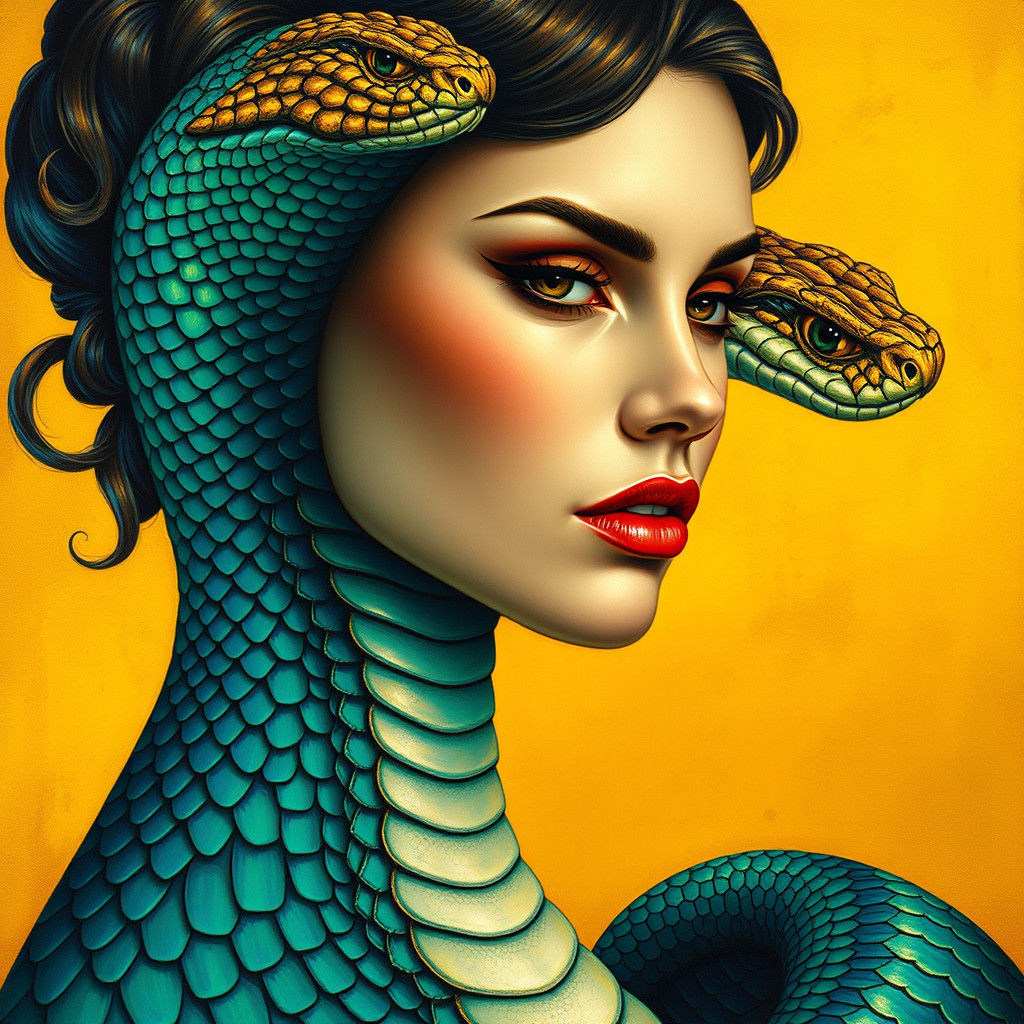 Majestic Cobra Goddess Emerges from Golden Haze