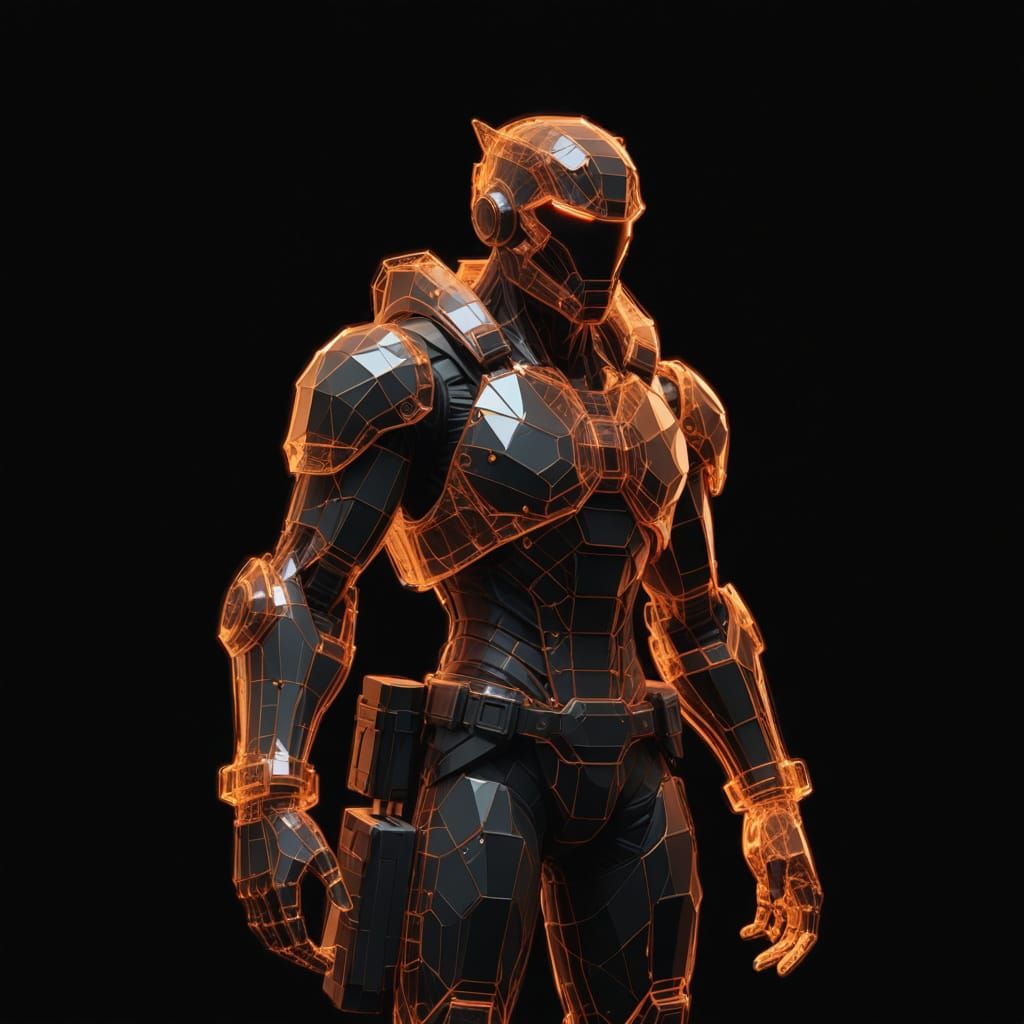 3D Wireframe Mesh of Game Character in Digital Space