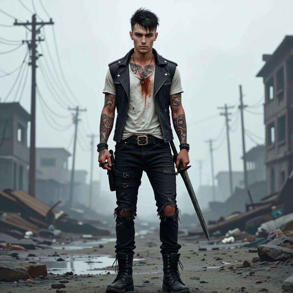 Tattooed Man in Apocalypse World, Realistic Style