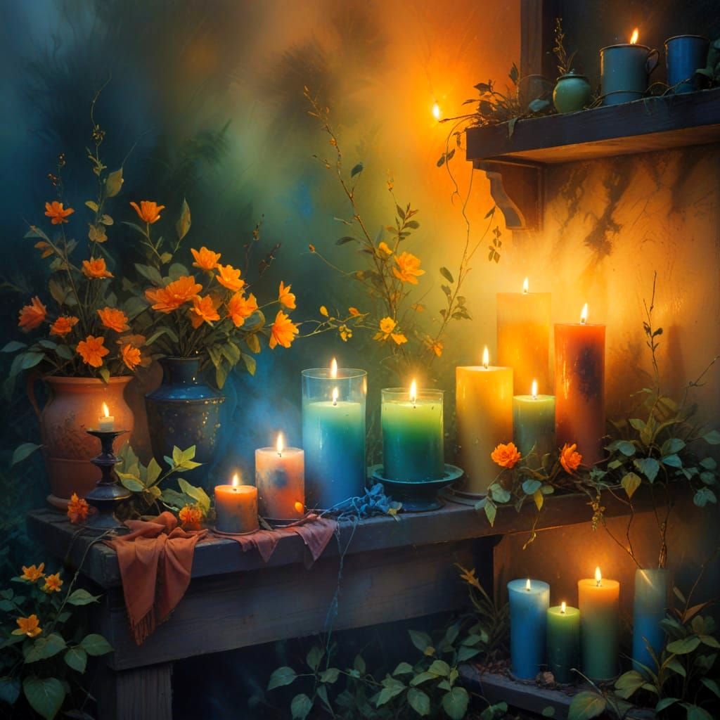 Vibrant Nighttime Scene in Warm Oil Painting