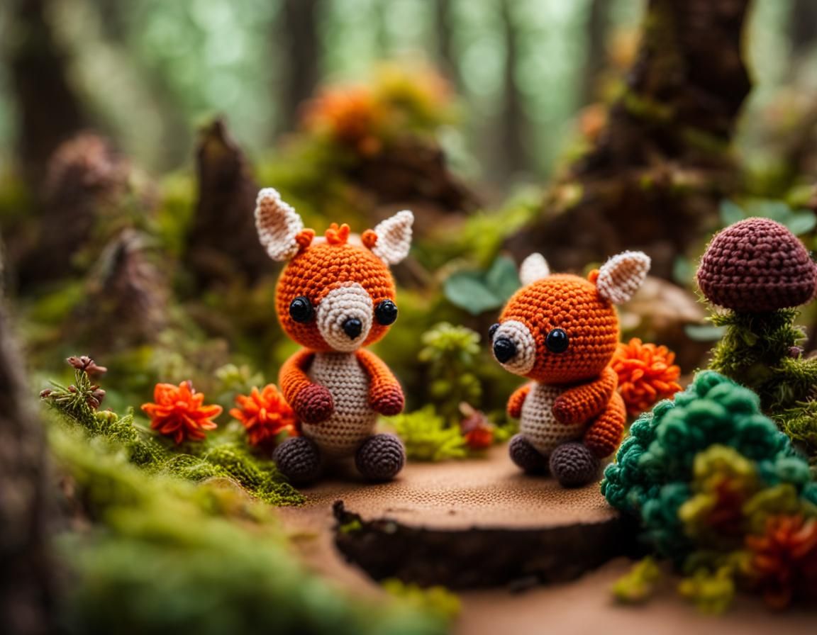 Miniature Crocheted Fantasy Forest at Sunset
