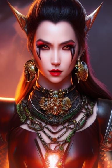 Dragon Lady Warrior Portrait in Detailed Fantasy Art