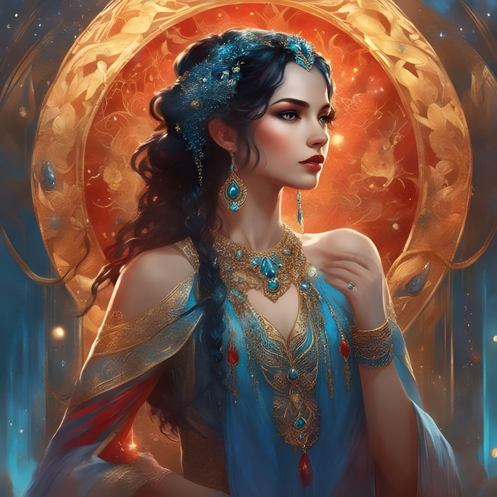 Jeweled Woman with Bioluminescence in Cinematic Style