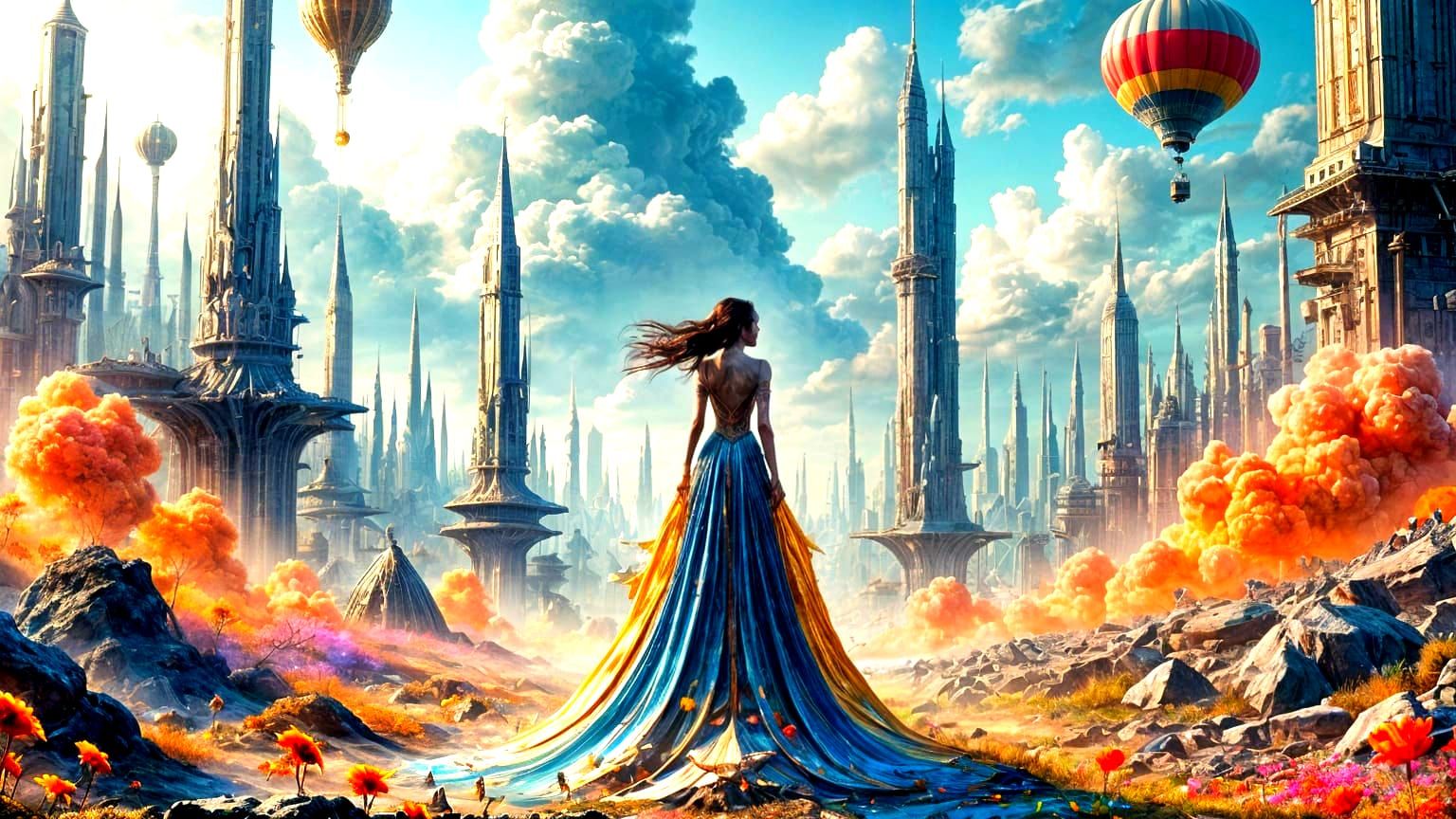 Retro-Futuristic Girl in Mysterious Fantasy Landscape
