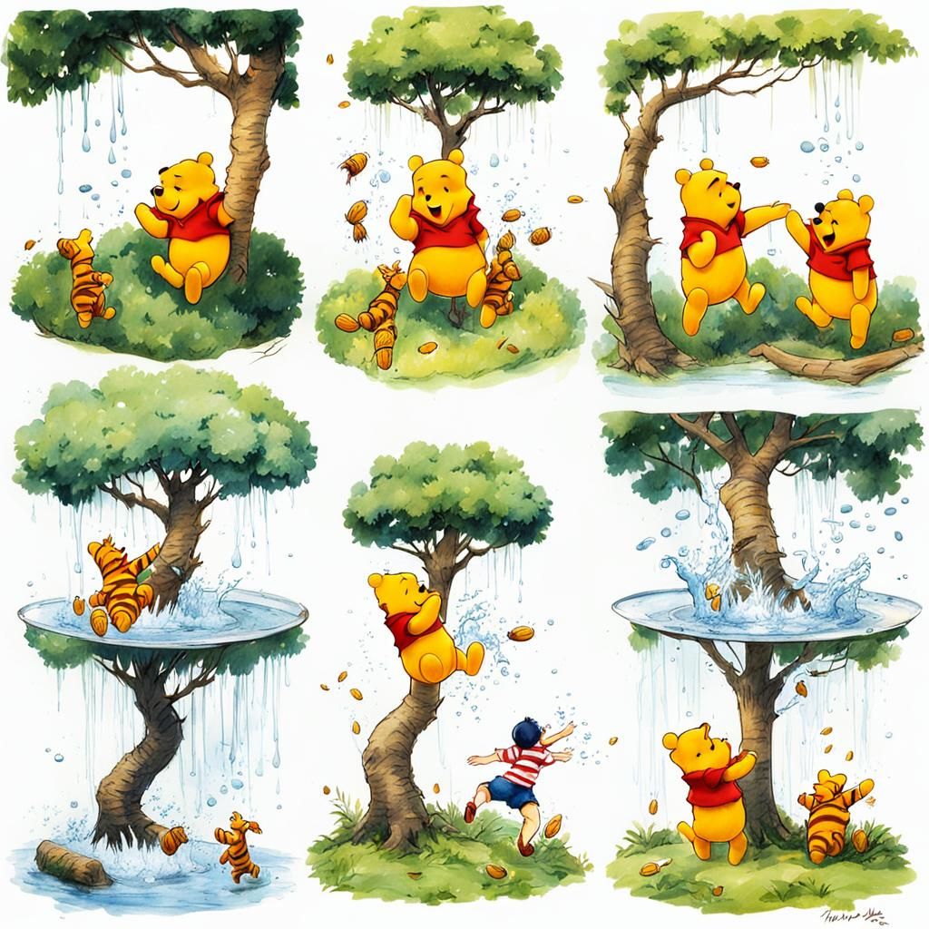 Delightful Winnie the Pooh Scenes in Vibrant Anime Style