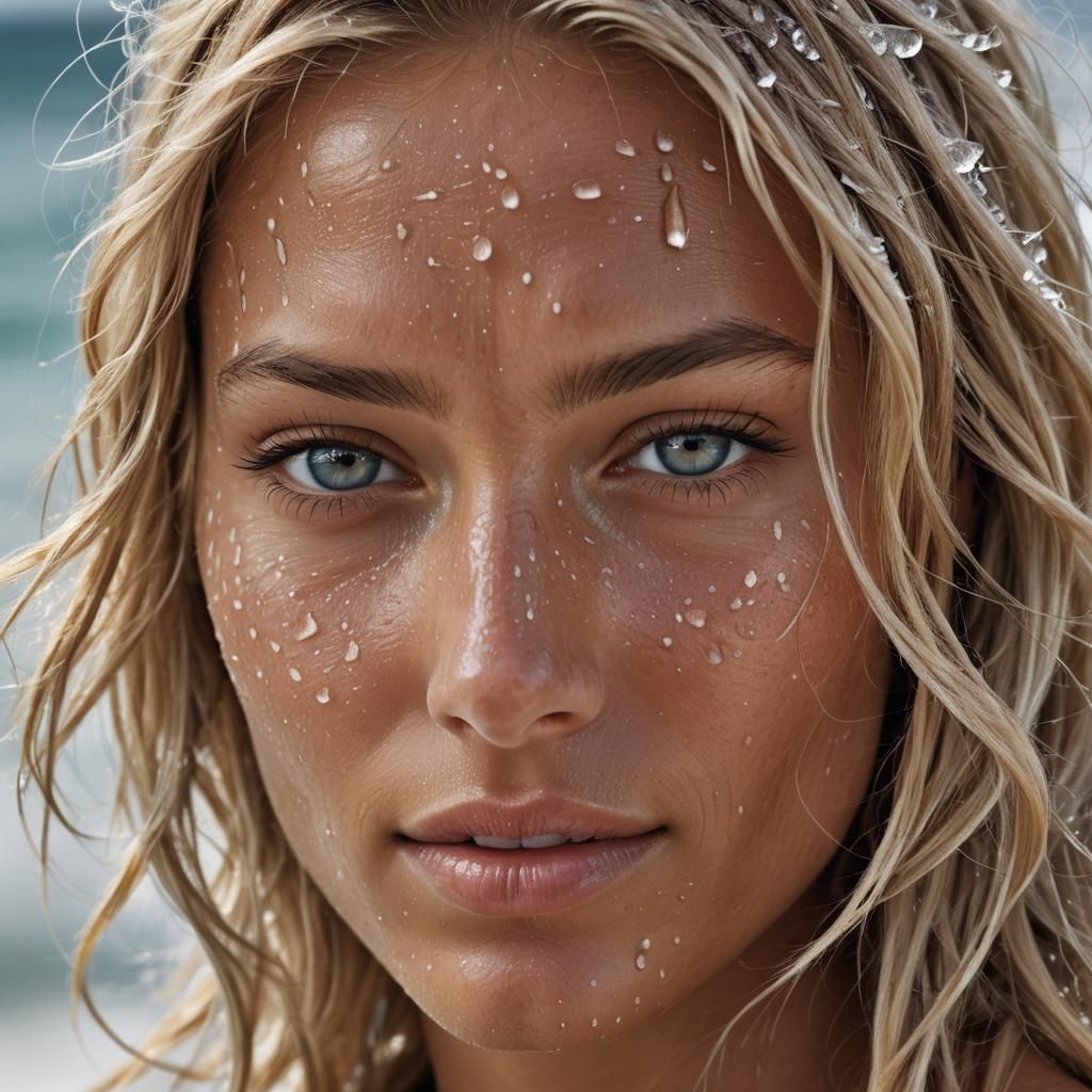 Hyperrealistic Supermodel Face Close-Up with Glistening Skin