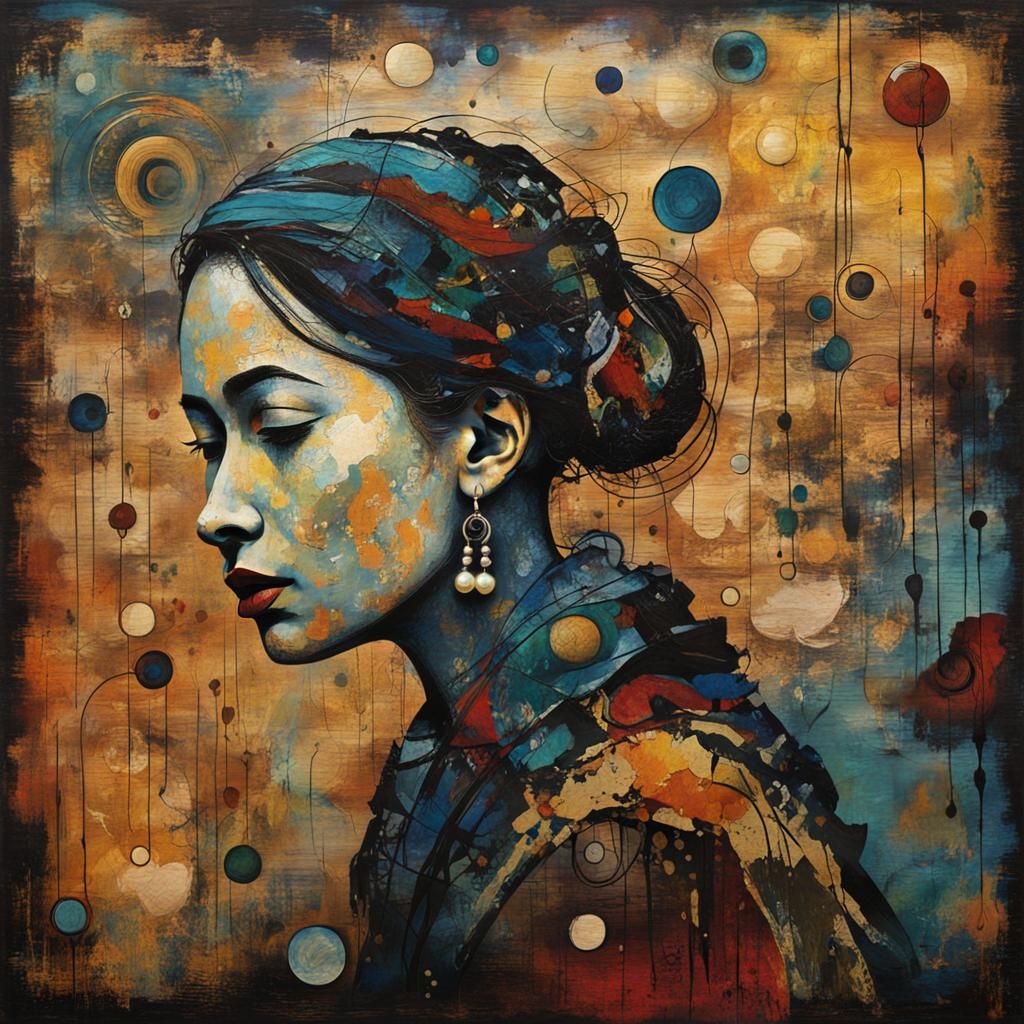 Moody Girl with Pearl Earring in Expressionist Batik