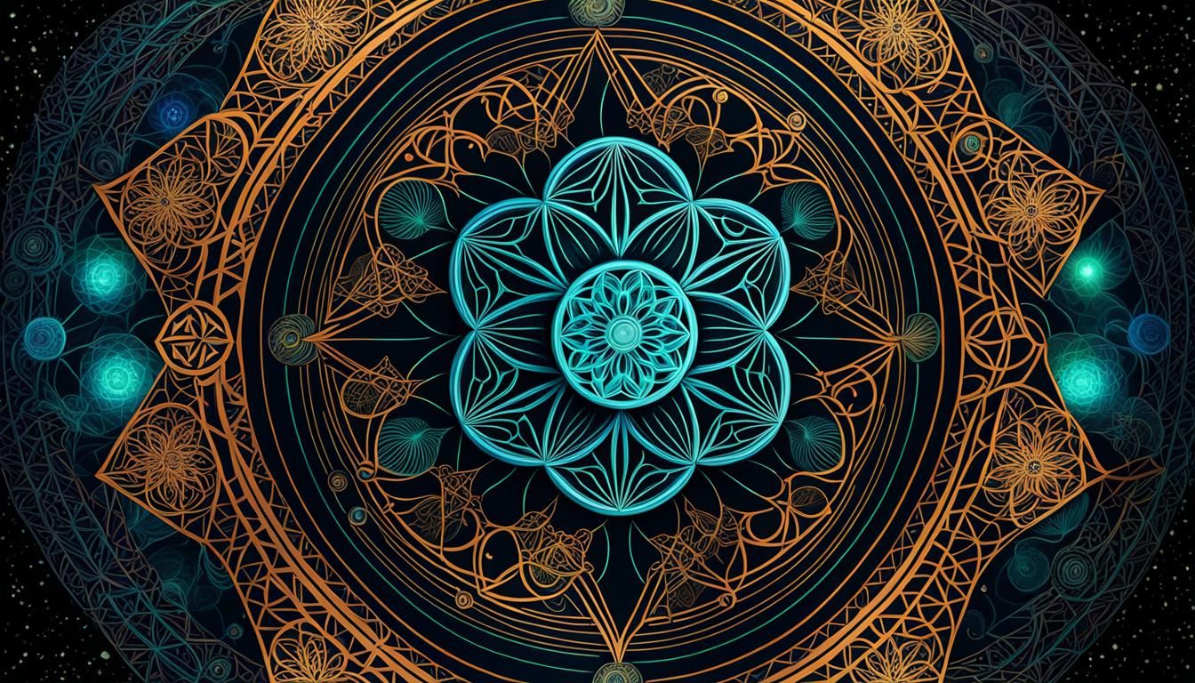 Bioluminescent Sacred Geometry Mandala in 12K