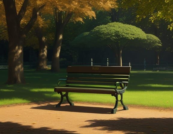 Surreal Park Bench with Boy as Hyper-Realistic Painting
