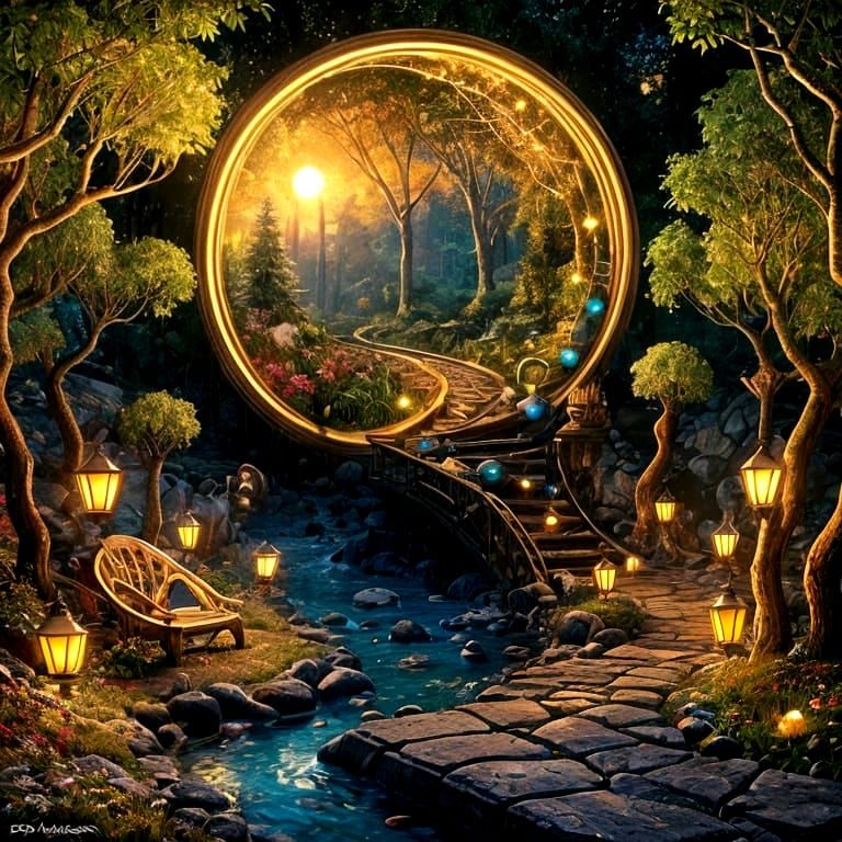 Enchanted Forest Scene at Golden Hour