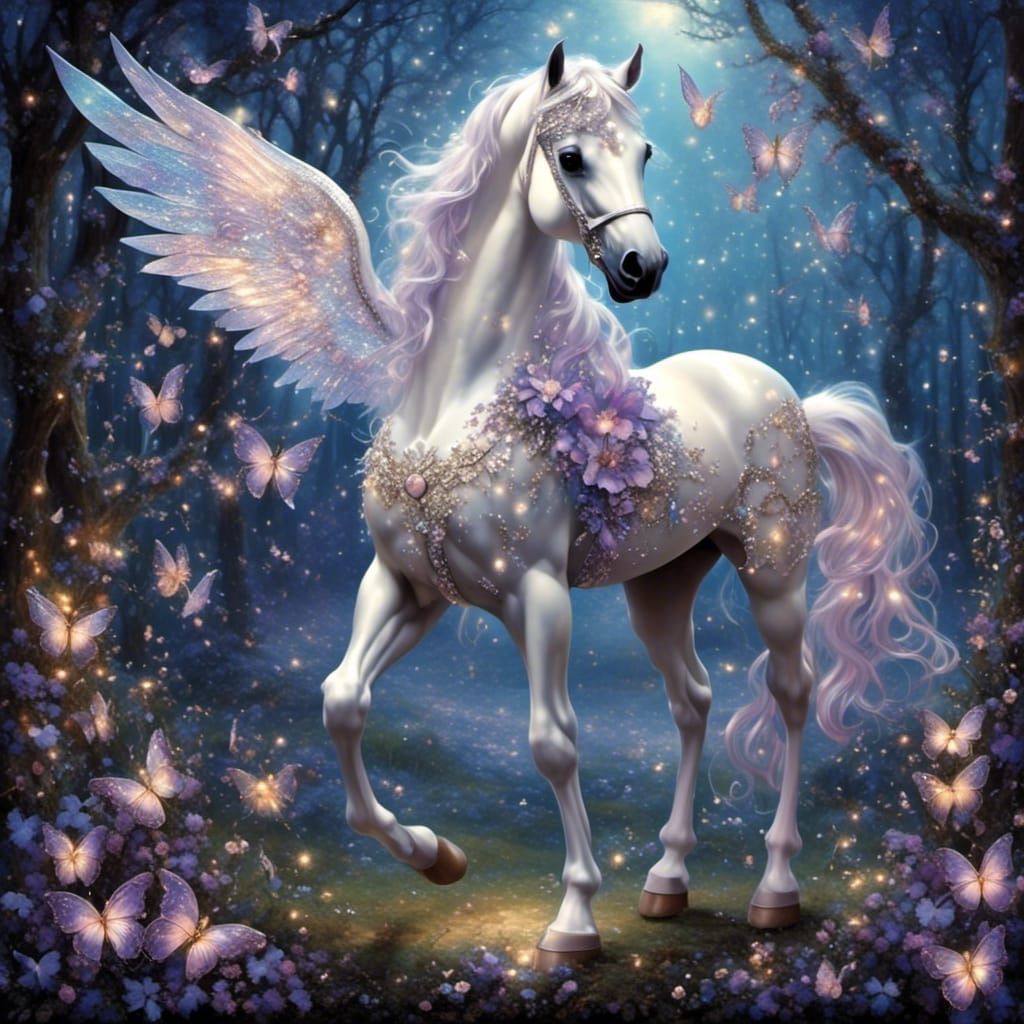 Winged Horse in Iridescent Twilight
