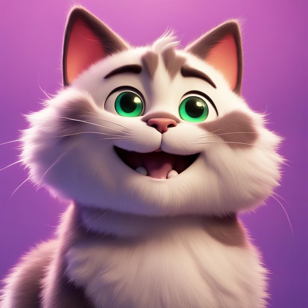 Happy Fluffy Cat: 3D Digital Art