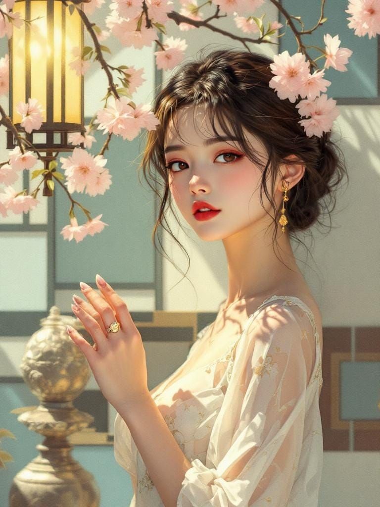 Anime Portrait with Geometric Garden Backdrop