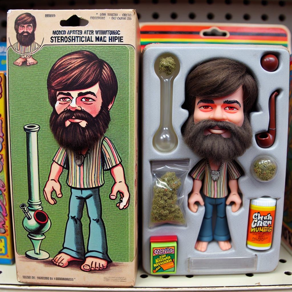 Cartoon Hippie Action Figure in Toy Packaging