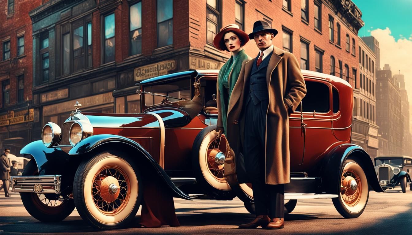 Gangster Couple in 1920s New York, Vintage Photo