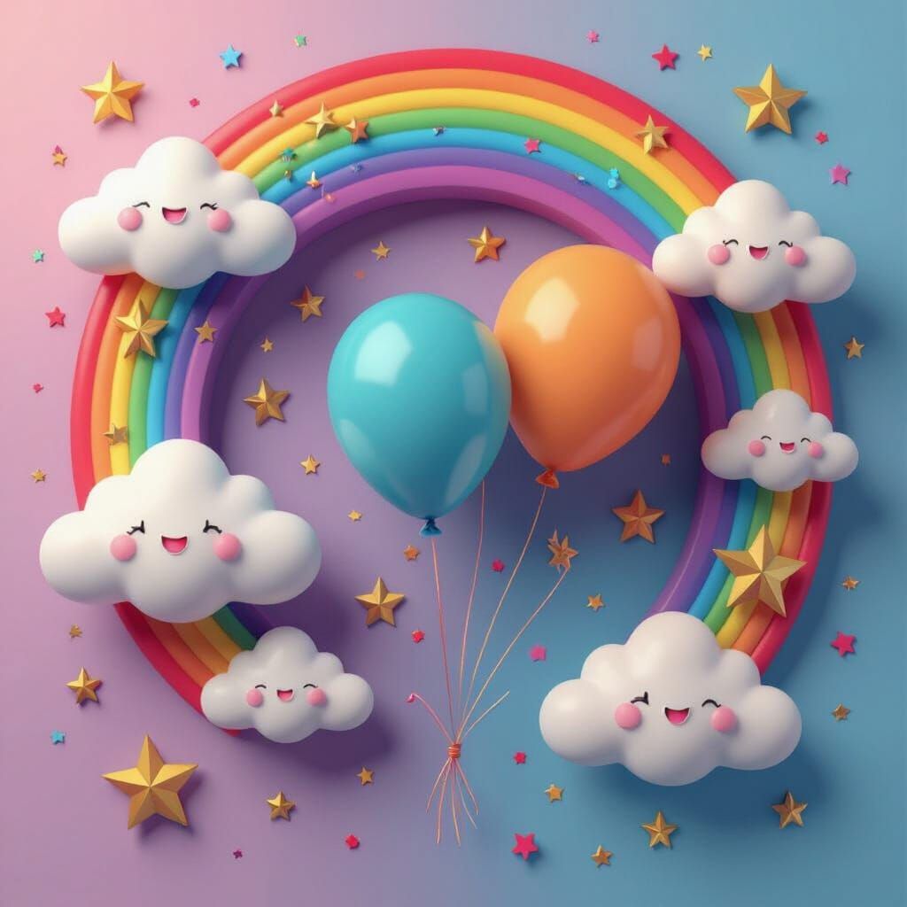 Vibrant Rainbow Banner with Whimsical Party Elements