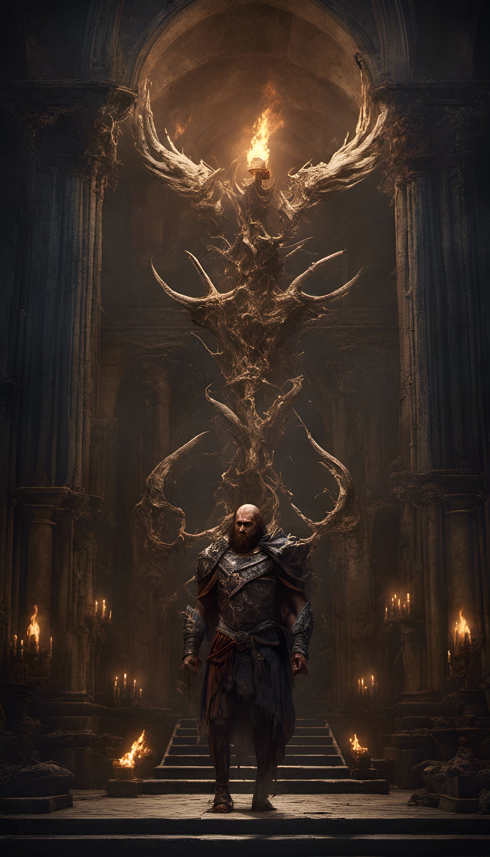 King of Bones, in a dark cathedral crypt.