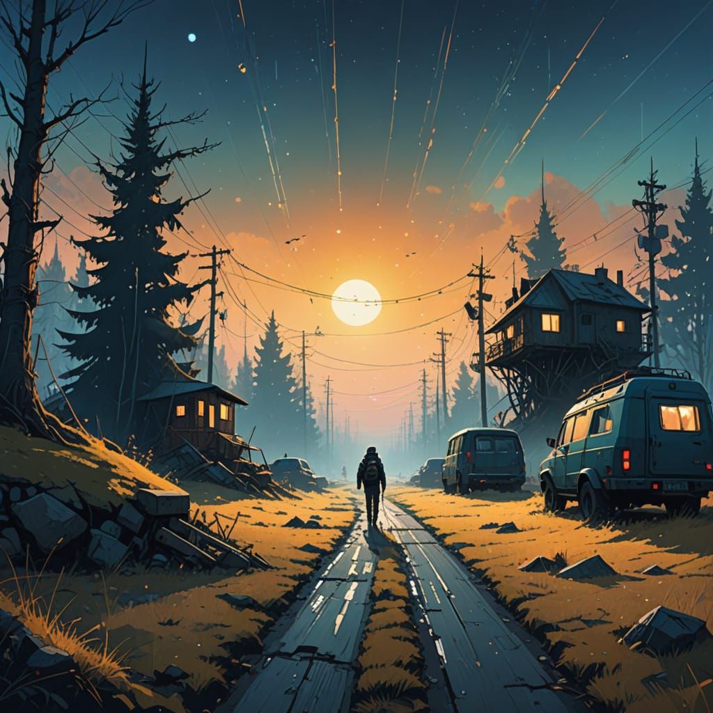 A Lonely Figure Walks Towards Enlightenment in a Vibrant Cel...