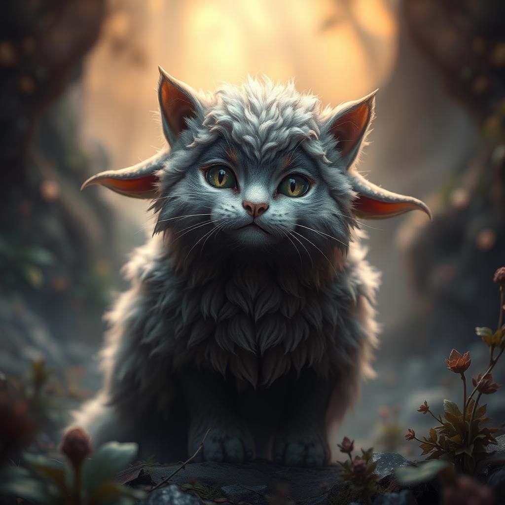 Mystical Cat-Sheep Creature in High-Fantasy Landscape