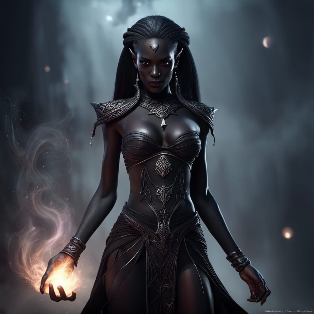 Dark Elf Sorceress Casting a Spell in HD