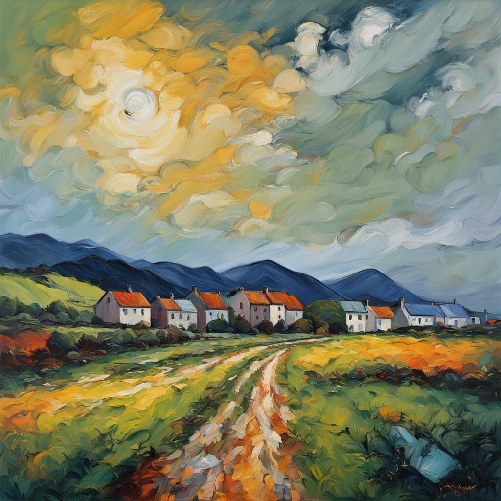 Sligo Ireland in Vibrant Neo-Expressionist Oil Painting Styl...