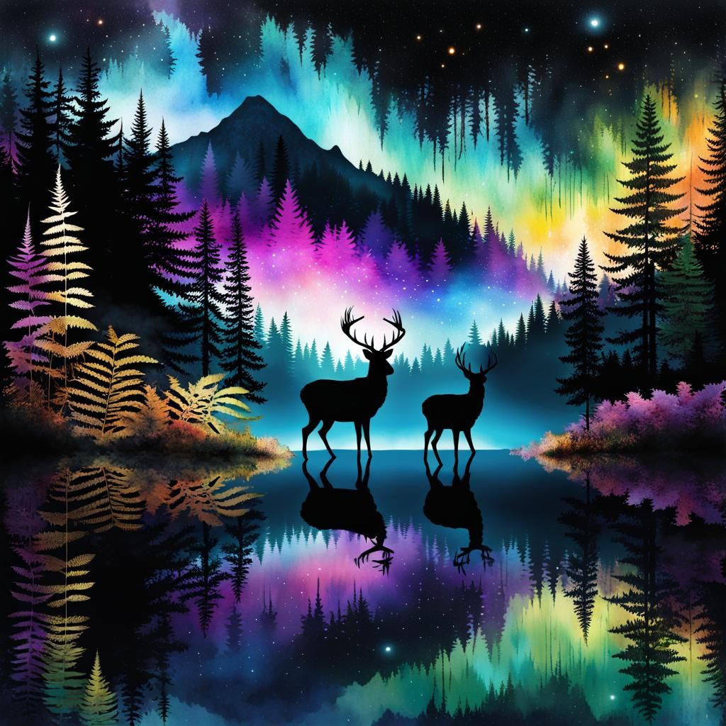 Double Exposure Deer in Hallowed Forest