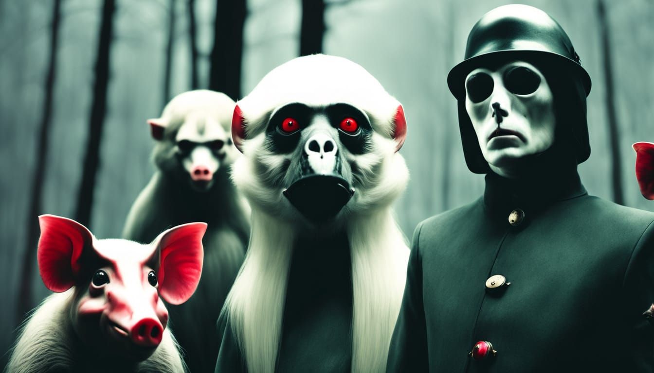 Dark Surreal Portrait of Monkeys and Pigs