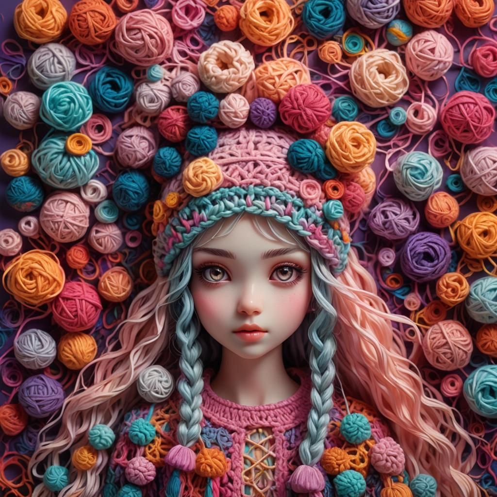 Vibrant Miniature Crochet in Fantasy Art Style