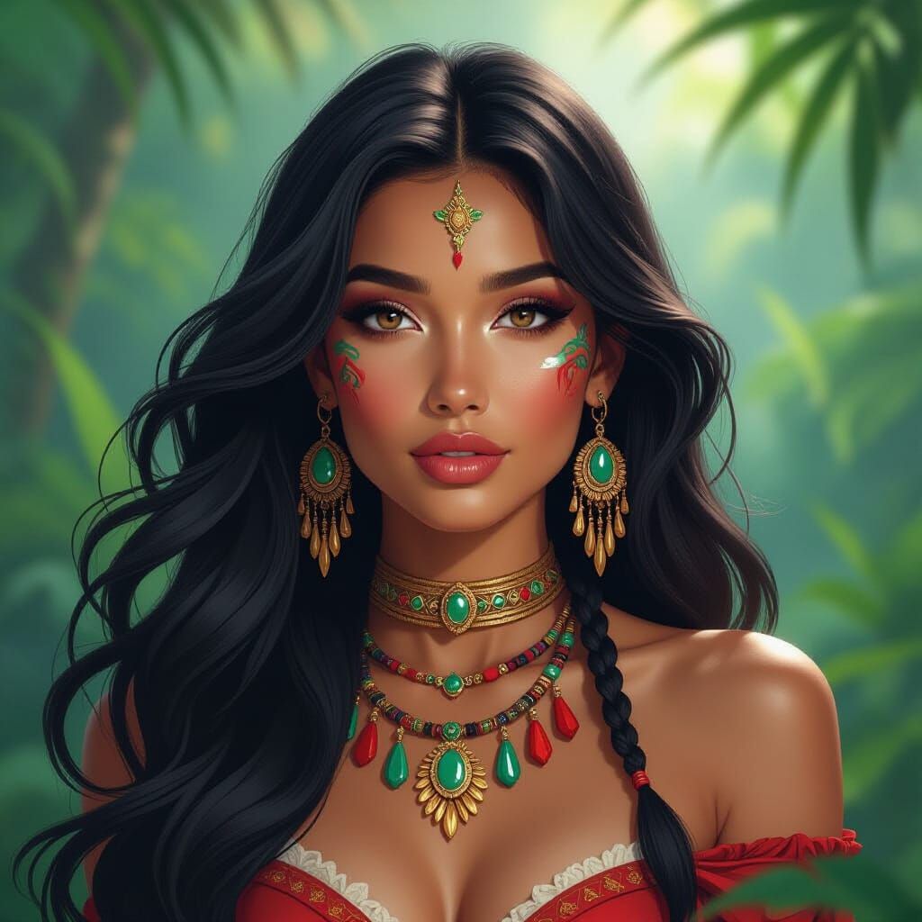 Ethereal Woman with Tribal Jewelry in Art Nouveau Style