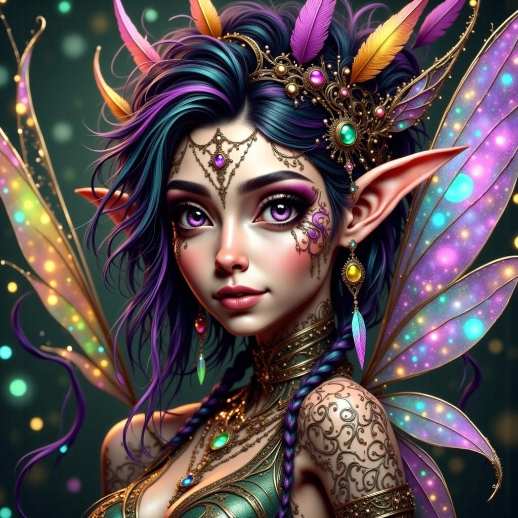 Mischievous Elf Portrait with Ethereal Runes