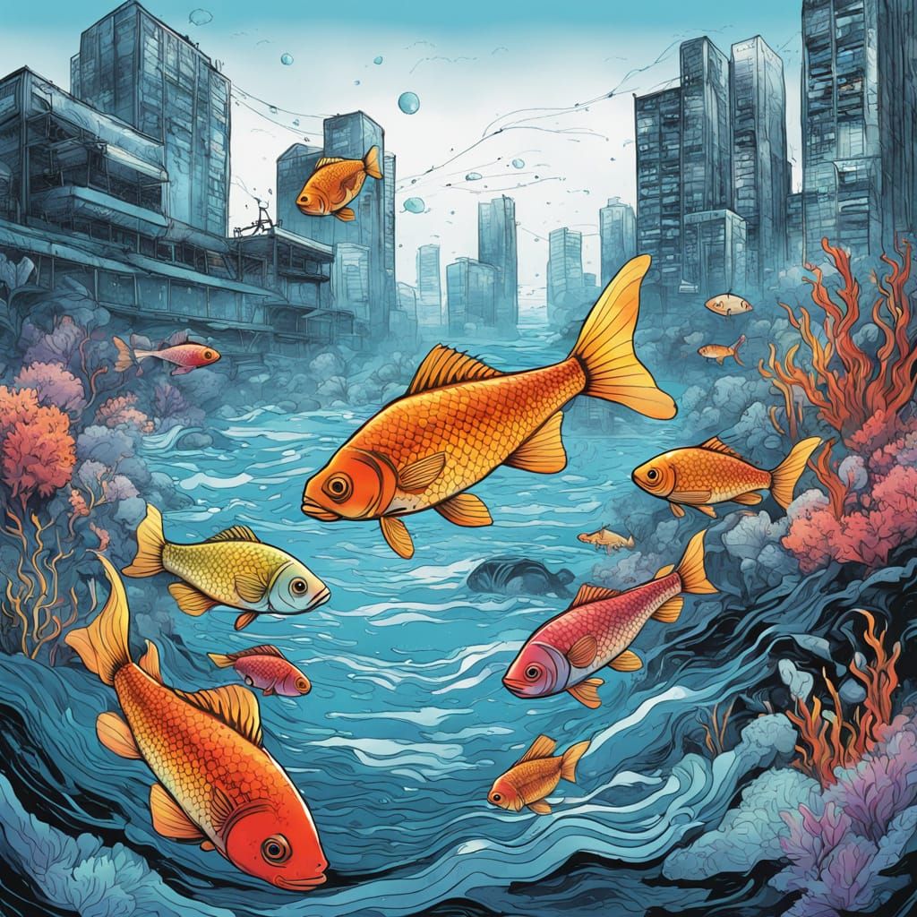 Comic Book Aquarium in High Contrast Black and White