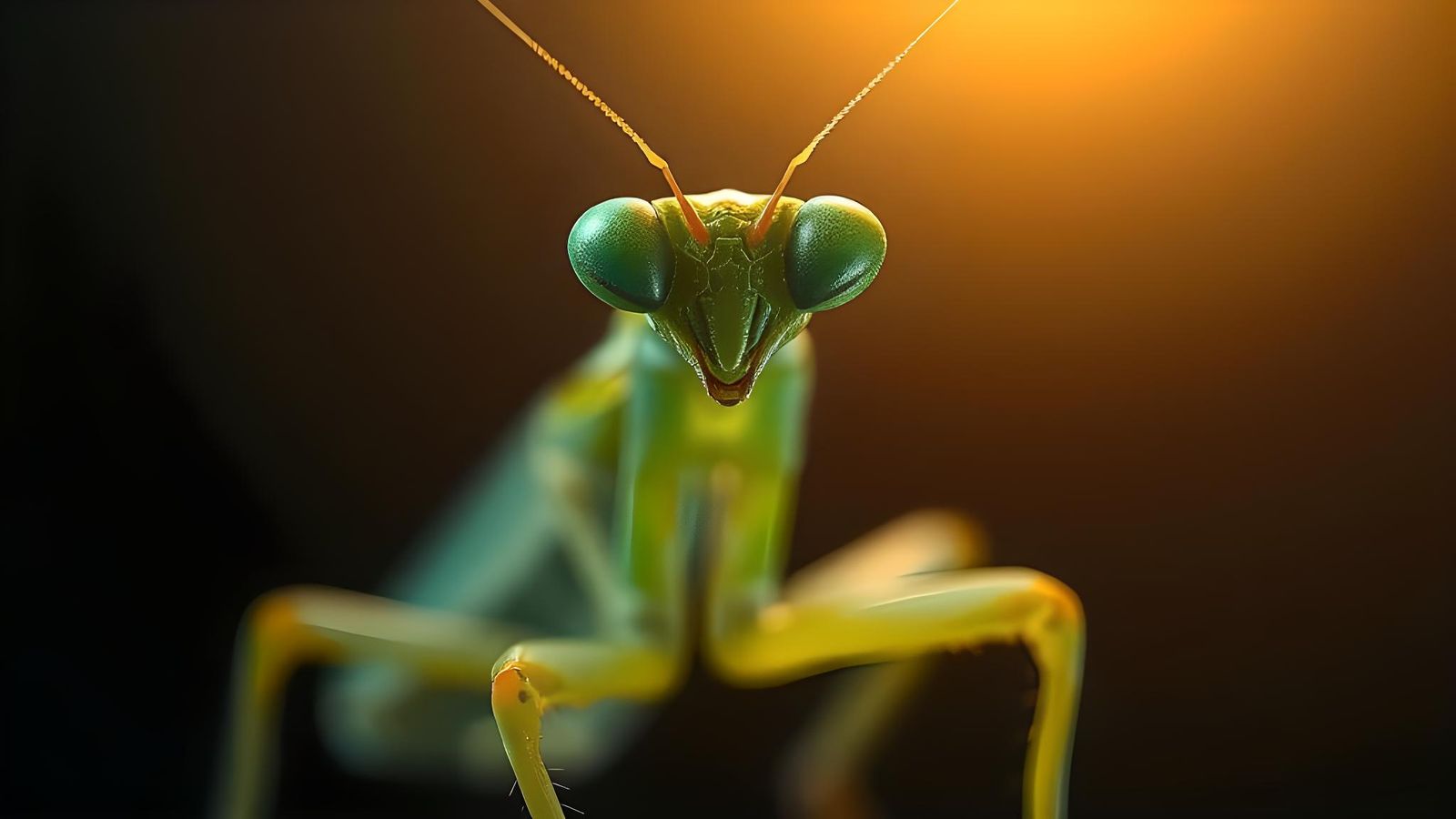 Praying Mantis Stares Intently: Cinematic Close-Up