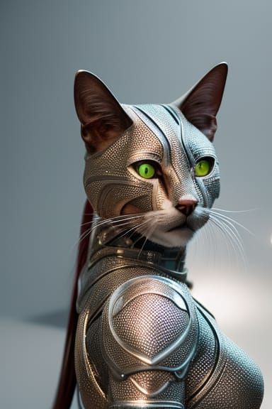 Cyberpunk Cat Woman Portrait in Neon Armor