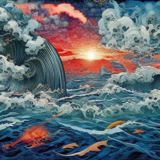 Evil Villain Lair on Island Guarded by Laser Sharks