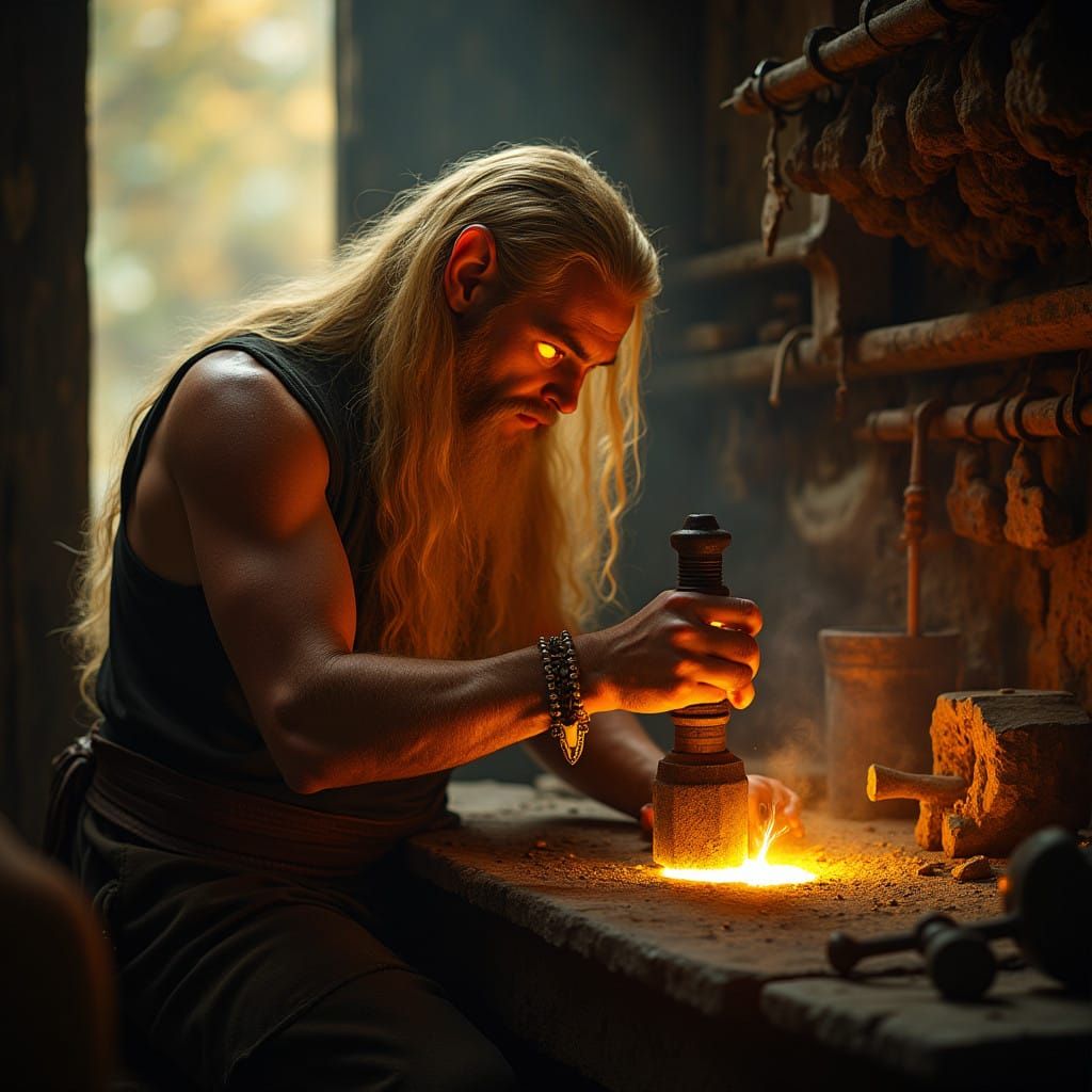 Golden God Crafts Radiant Metalworks in Celtic Forge