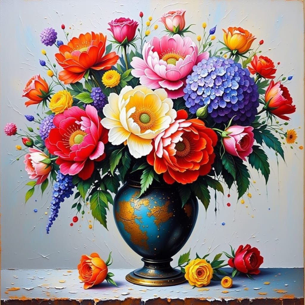 Expressive Impasto Floral Still Life in Vibrant Colors