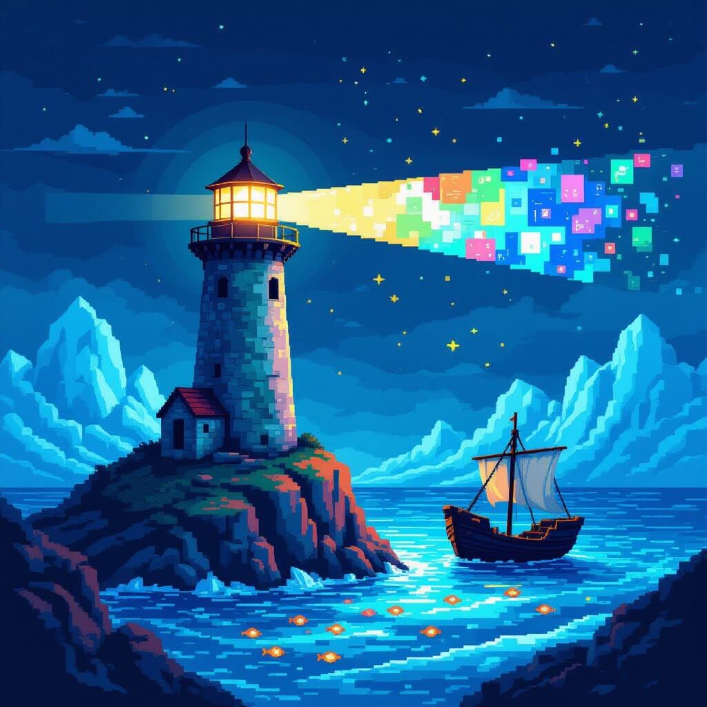 Pixel Art Lighthouse Beaming Vanished Timelines