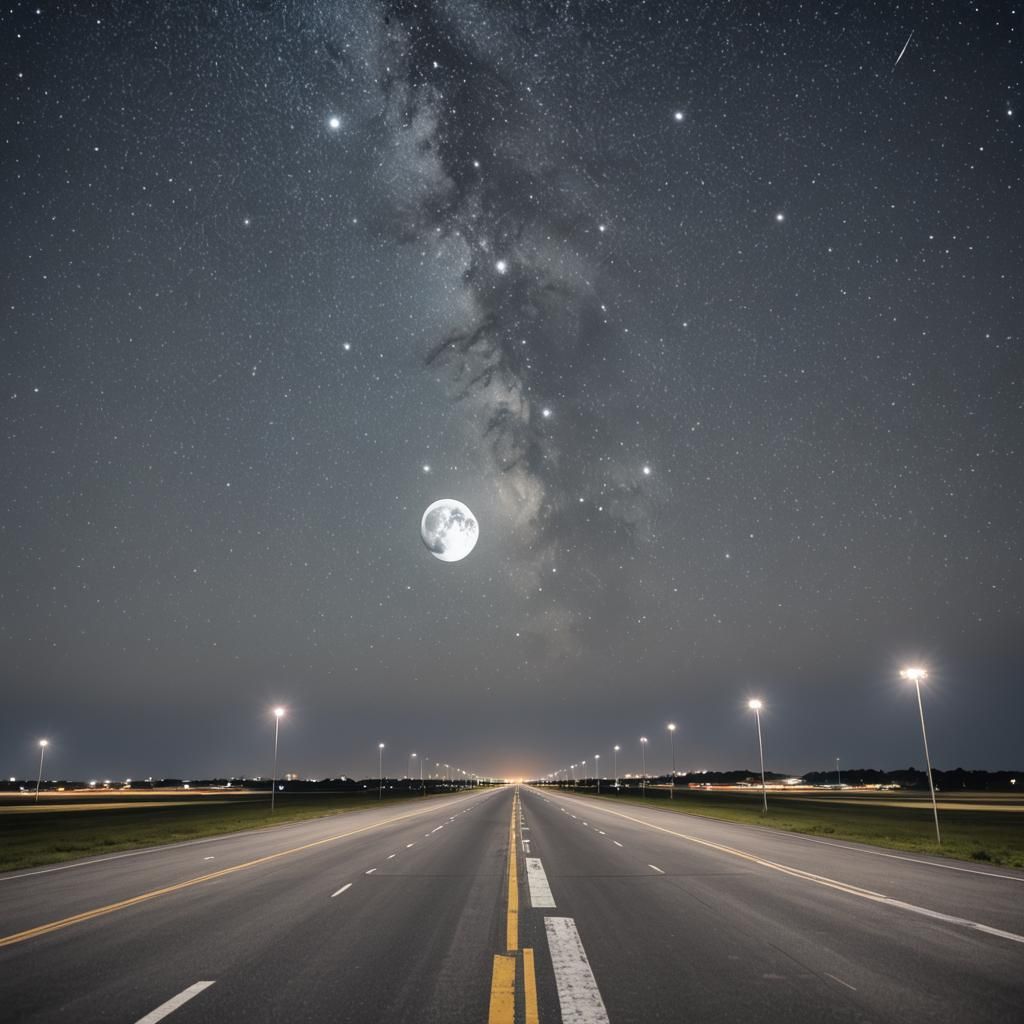 Night Runway with Starry Moon