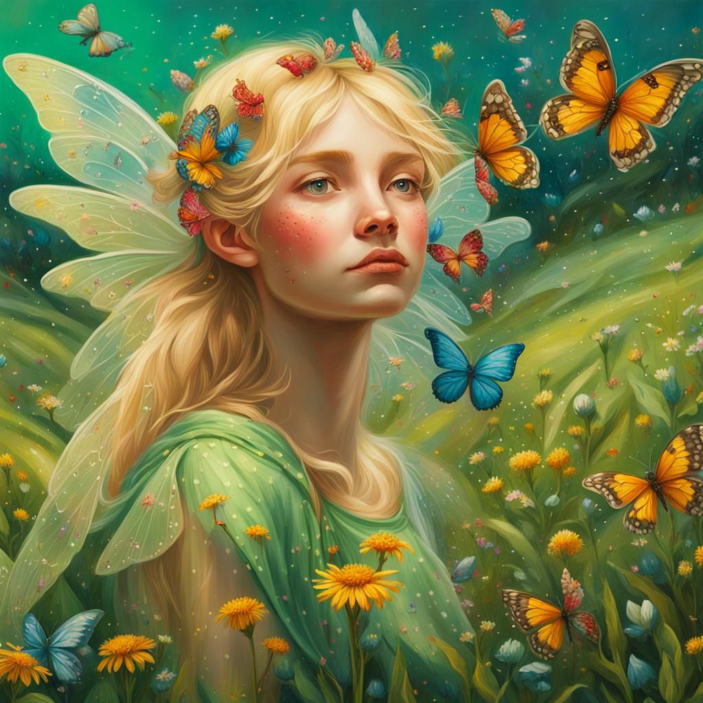 Fantasy Fairy and Butterflies in Hyperrealistic Style