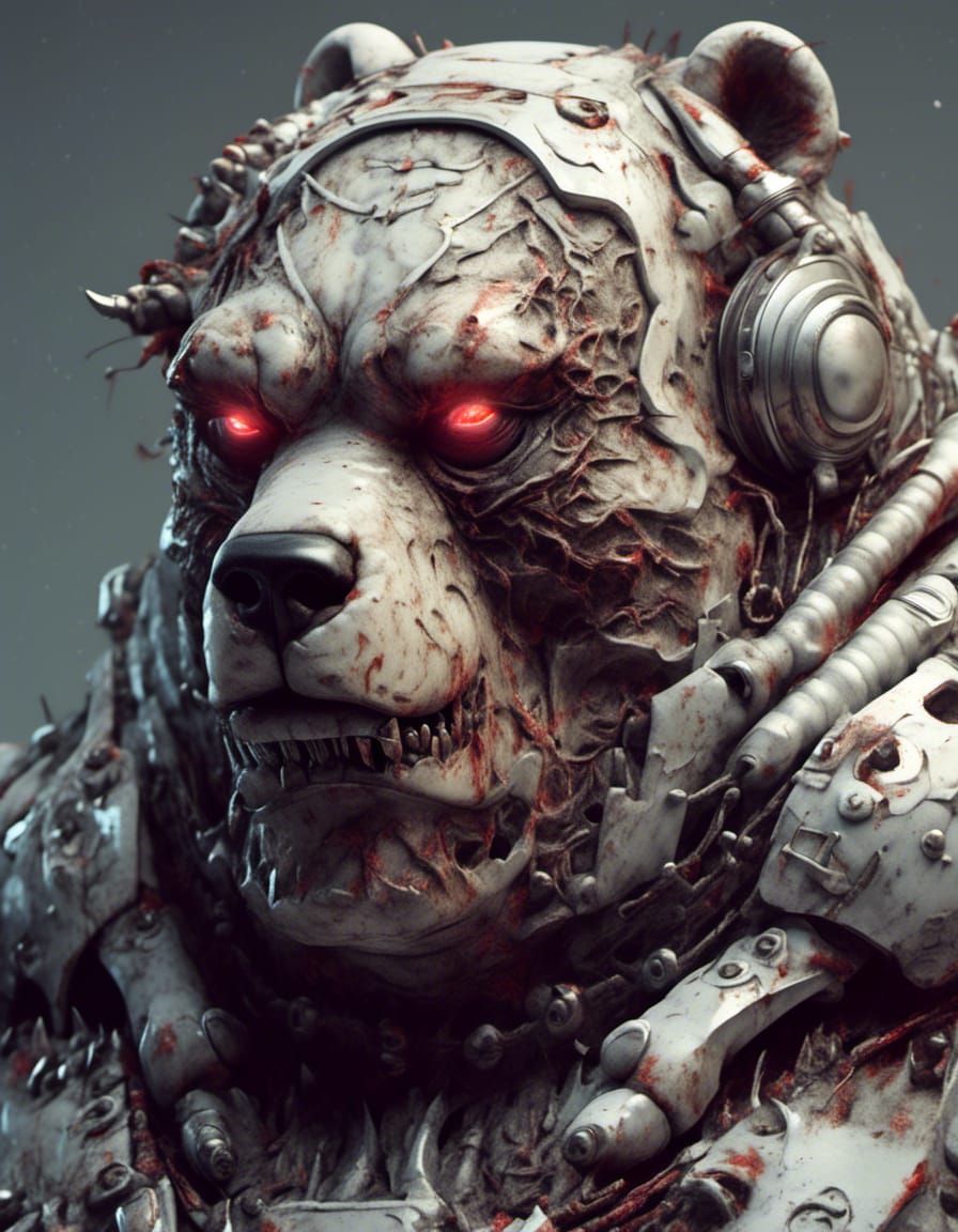 Creepy Zombie Robot Bear Portrait in Macabre Style