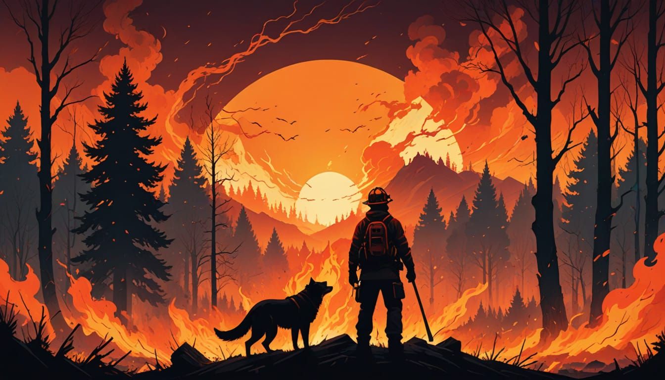 Heroic Forest Firefighter in a Blaze of Color