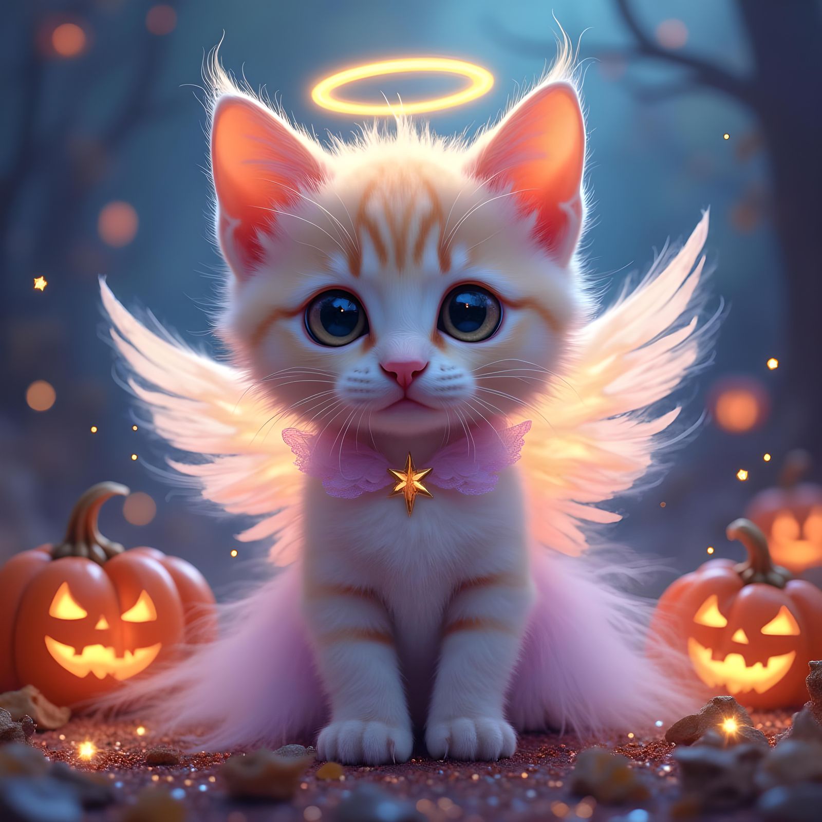 a cute female animated fluffy kitten with big eyes inside an...