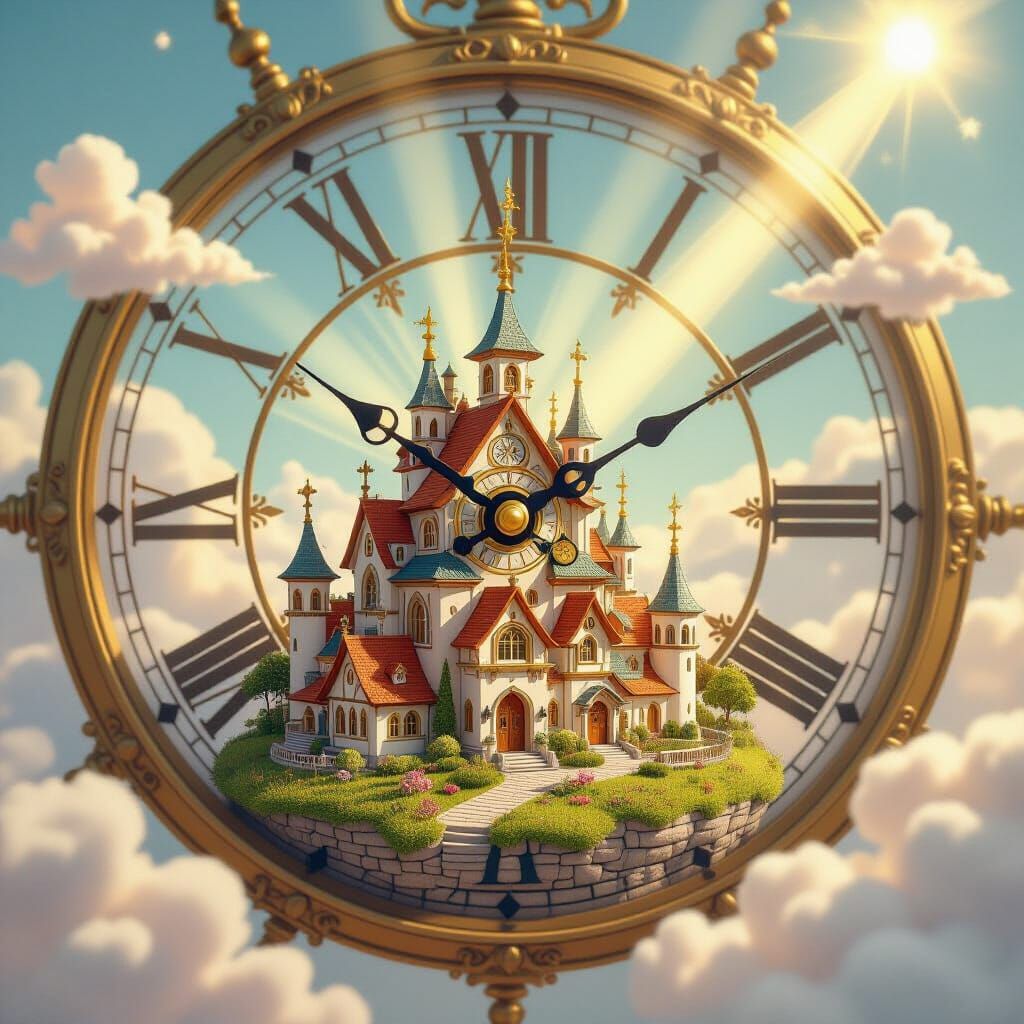 Miniature Village Inside Clock in Whimsical Style