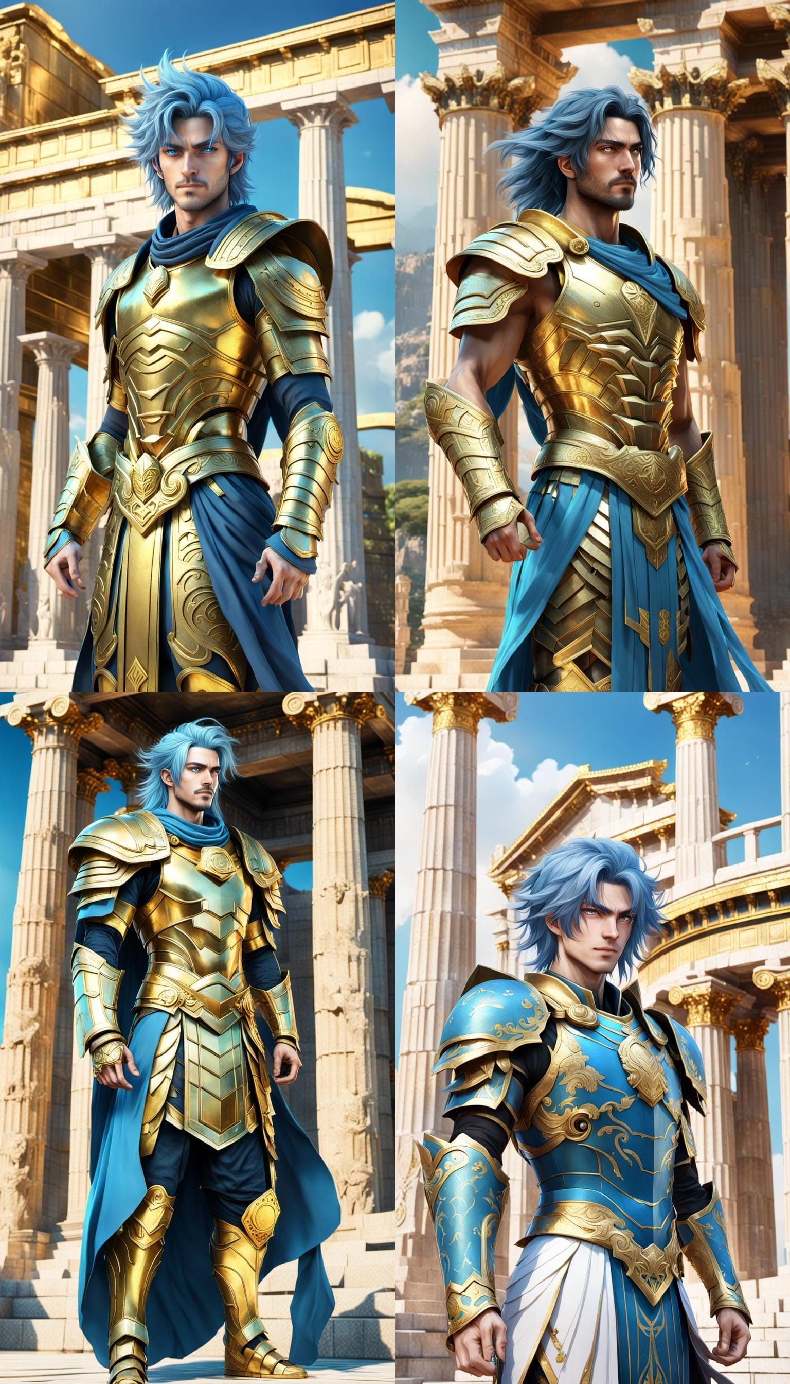 Golden Armored Warrior at Greek Temple Sunset