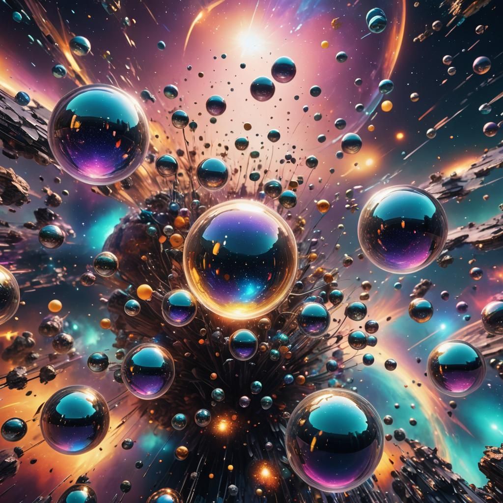 Surreal Orbs: Cosmic Art in Mixed Media Style