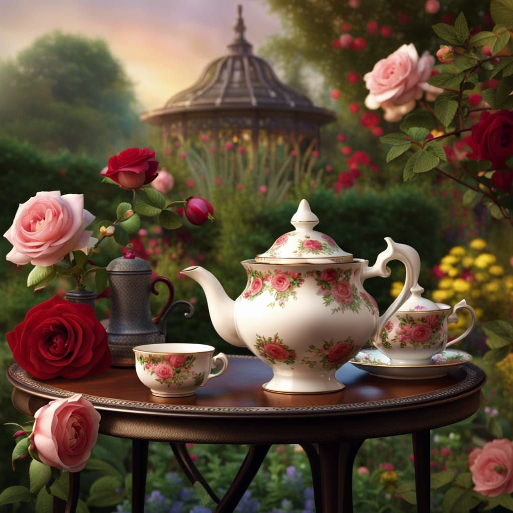 Old Country Roses Teapot in Rose Garden