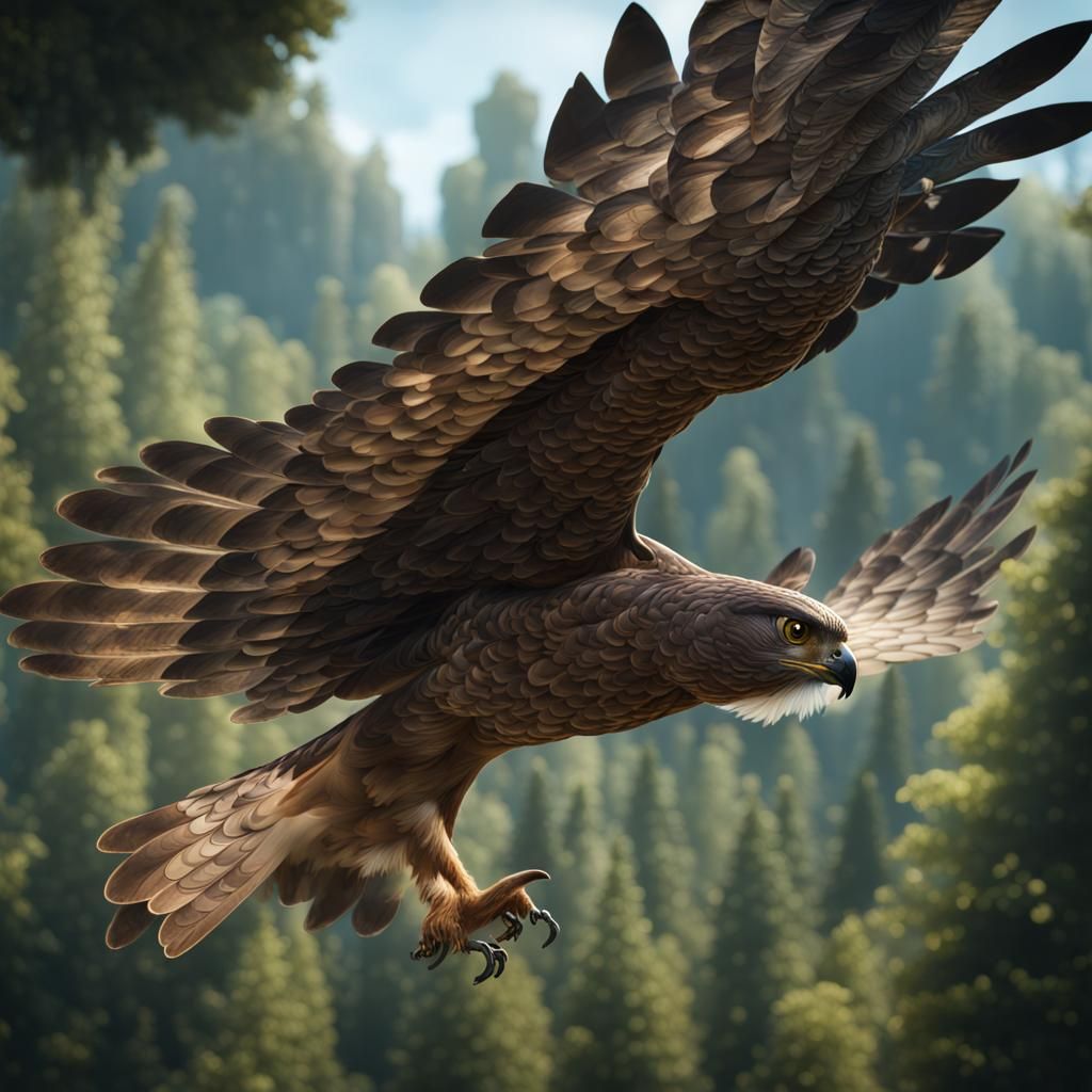 Cooper's Hawk Circling Treetops: Fantasy Concept Art